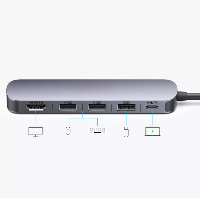 Compact 5-in-1 USB-C Multiport Hub with HDMI and Power Delivery