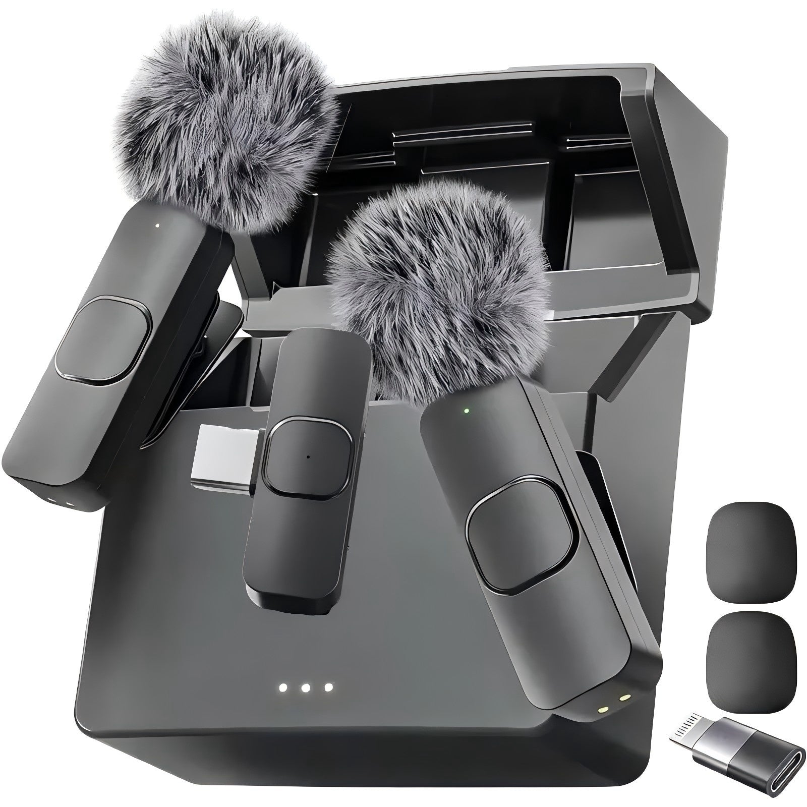 Wireless Lavalier Microphone Kit with Charging Case and Dual Transmitters