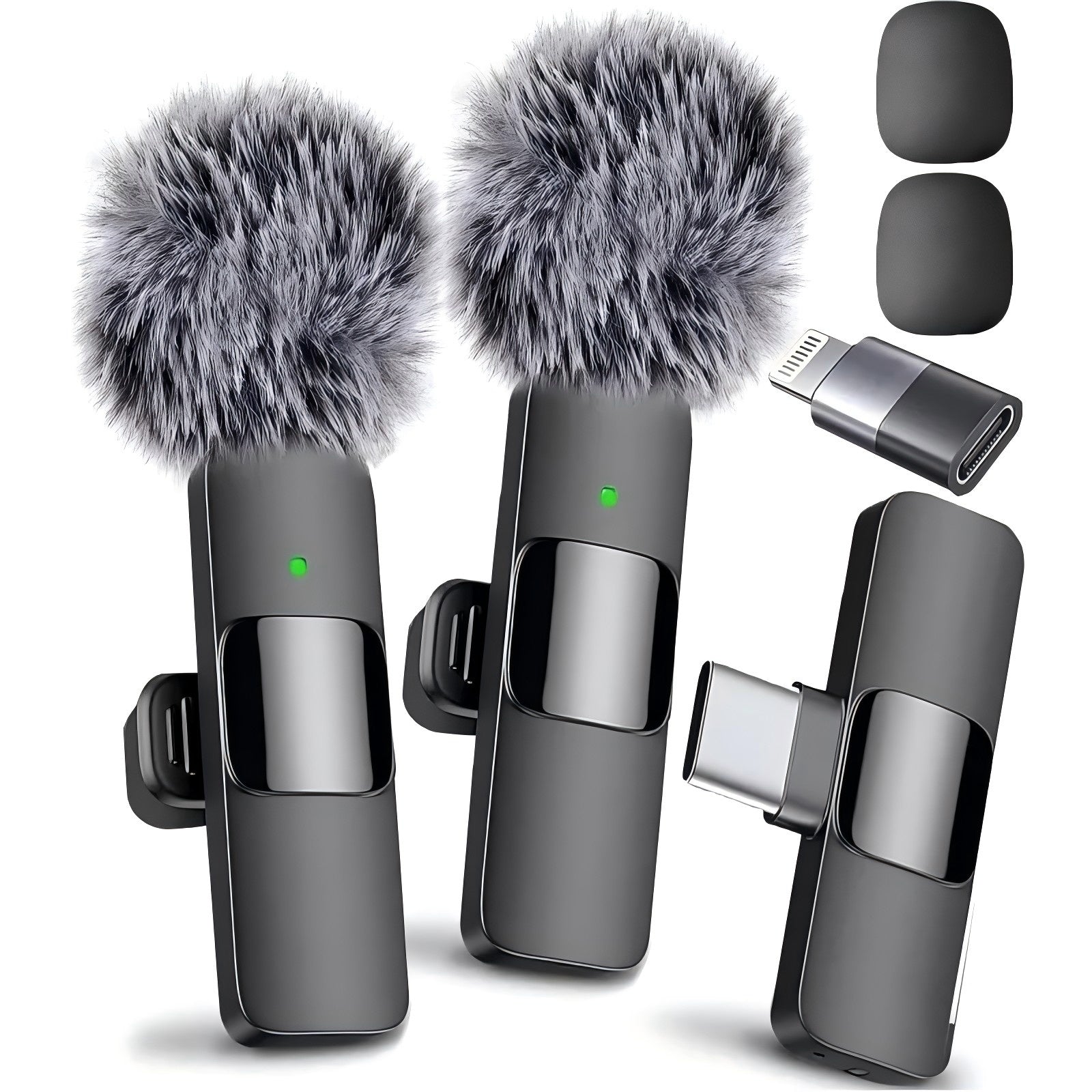 Wireless Lavalier Microphone Kit with Charging Case and Dual Transmitters